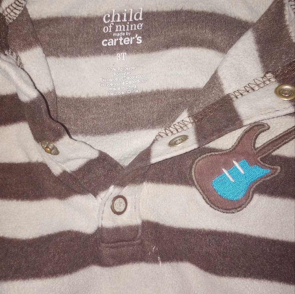 Carters child of mine striped guitar 🎸 hoodie pullover size 3t - Picture 4 of 5